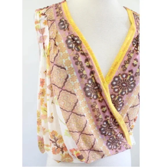 FREE PEOPLE | Floral print havana muscle tank Hi LO draped white yellow - Picture 6 of 16